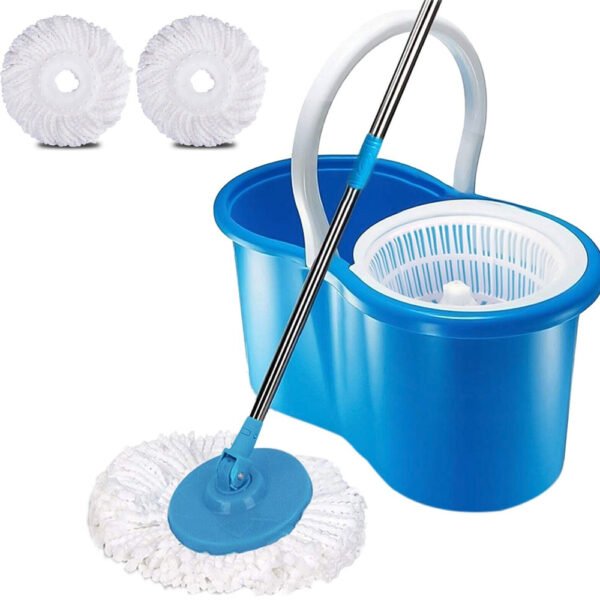 Spin Mop Bucket Set Plastic Wringer 2 Refill Microfibre Mop Heads